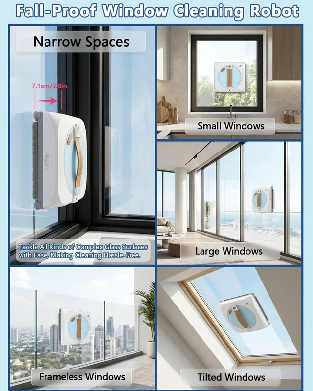 Alt view image 5 of 7 - Upgraded Window Cleaning Robot 8000Pa,Edge Detection for High Rise
