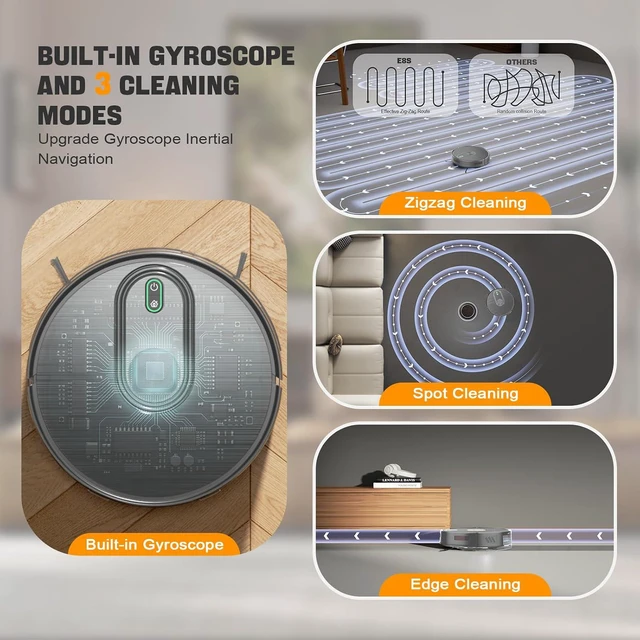 Alt view image 2 of 7 - Robot Vacuum and Mop, 6500Pa Suction, 2 in 1 Robotic Vacuum with Gyro Inertial Navigation, 200 Min Runtime, App/Remote/Voice Control, Ideal for Pet Hair, Hard Floor, Carpet