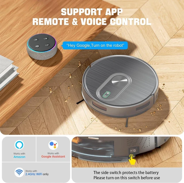 Alt view image 3 of 7 - Robot Vacuum and Mop, 6500Pa Suction, 2 in 1 Robotic Vacuum with Gyro Inertial Navigation, 200 Min Runtime, App/Remote/Voice Control, Ideal for Pet Hair, Hard Floor, Carpet