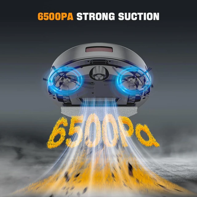 Alt view image 4 of 7 - Robot Vacuum and Mop, 6500Pa Suction, 2 in 1 Robotic Vacuum with Gyro Inertial Navigation, 200 Min Runtime, App/Remote/Voice Control, Ideal for Pet Hair, Hard Floor, Carpet