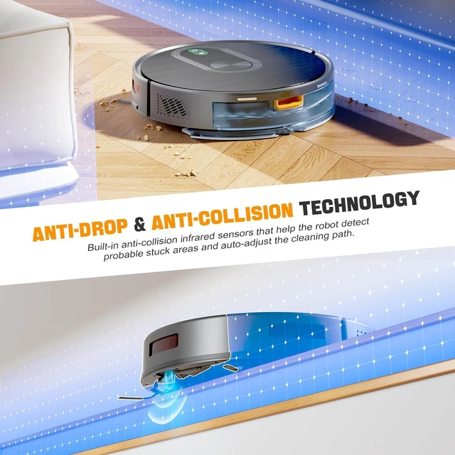Alt view image 5 of 7 - Robot Vacuum and Mop, 6500Pa Suction, 2 in 1 Robotic Vacuum with Gyro Inertial Navigation, 200 Min Runtime, App/Remote/Voice Control, Ideal for Pet Hair, Hard Floor, Carpet
