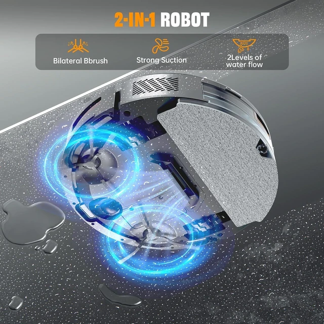 Alt view image 7 of 7 - Robot Vacuum and Mop, 6500Pa Suction, 2 in 1 Robotic Vacuum with Gyro Inertial Navigation, 200 Min Runtime, App/Remote/Voice Control, Ideal for Pet Hair, Hard Floor, Carpet