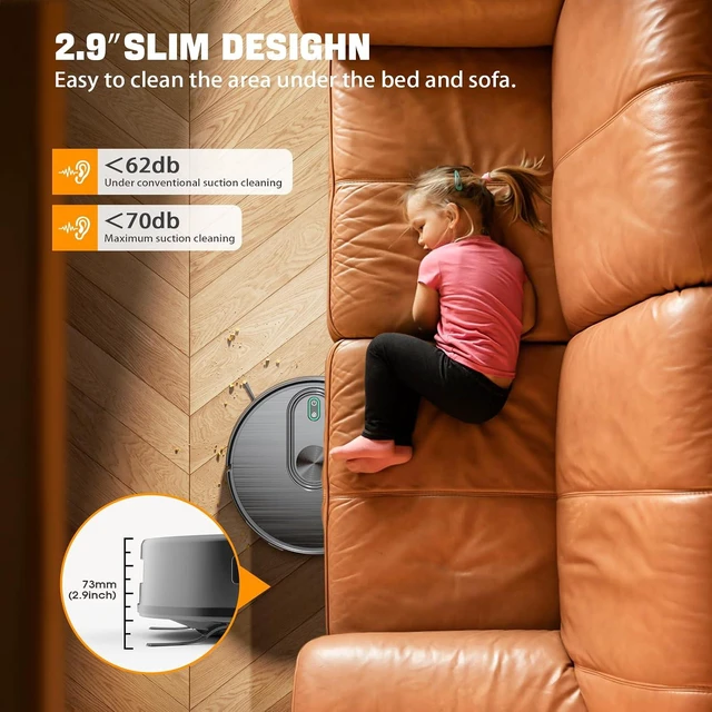 Alt view image 6 of 7 - Robot Vacuum and Mop, 6500Pa Suction, 2 in 1 Robotic Vacuum with Gyro Inertial Navigation, 200 Min Runtime, App/Remote/Voice Control, Ideal for Pet Hair, Hard Floor, Carpet