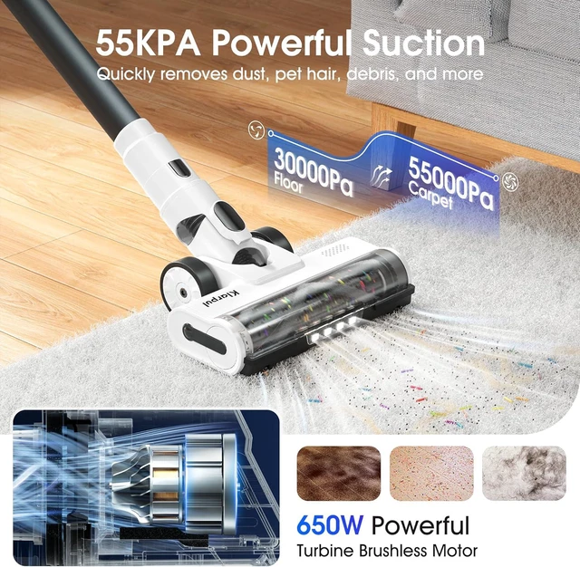 Alt view image 2 of 7 - Cordless Vacuum Cleaner, Upgraded 650W 55KPa 70Mins Runtime Stick Vacuum Cordless, Self-Standing Lightweight Vacuum Cleaners for Home with LED Headlight Touch Screen, for Pet Hair/Carpet/Floor