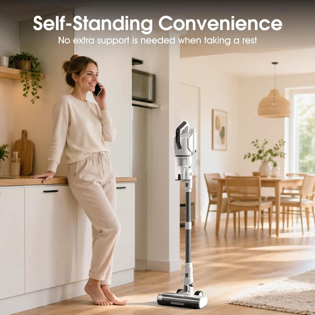 Alt view image 4 of 7 - Cordless Vacuum Cleaner, Upgraded 650W 55KPa 70Mins Runtime Stick Vacuum Cordless, Self-Standing Lightweight Vacuum Cleaners for Home with LED Headlight Touch Screen, for Pet Hair/Carpet/Floor