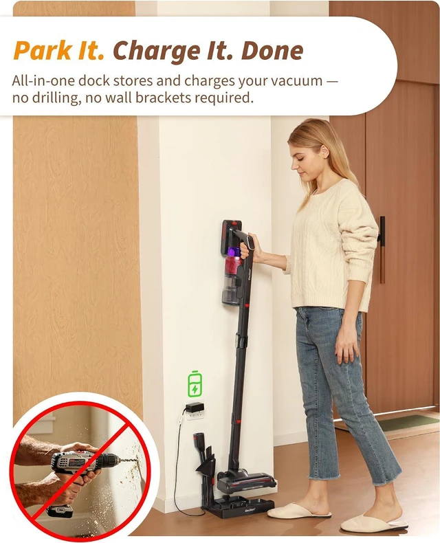 Alt view image 2 of 7 - ElecKeys 650W 55kPa Foldable Cordless Vacuum Cleaner with Charging Dock