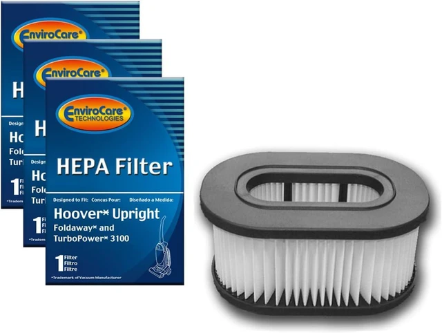 Main image of EnviroCare Premium Replacement HEPA Filtration Vacuum Cleaner Filters made to fit Hoover Fold Away Turbo Power 3100 HEPA Pleated filter, Upright, Bageless, Widepath Vacuum Cleaners 3 Filters