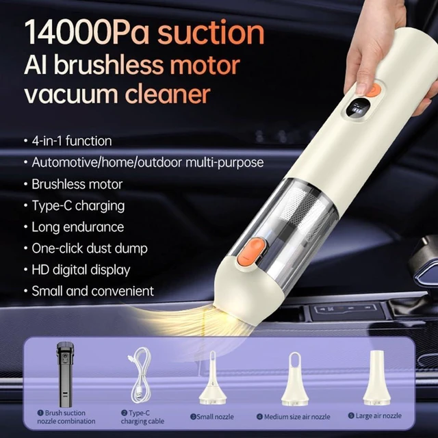 Alt view image 2 of 7 - Ebooine Car Vacuum Portable, Handheld Vacuum Cleaner Cordless 14000Pa 4-in-1 Small Vacuum, Blow & Suction 2 in 1, Up to 30 Mins Runtime, Cordless Vacuum Cleaner for Car and Home(Beige)