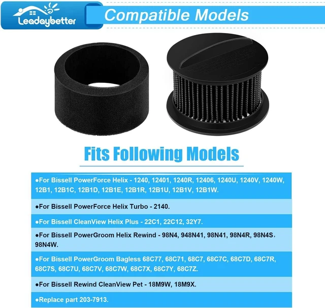 Alt view image 2 of 6 - Leadaybetter 4 Pack Replacement Filter for Bissell Power Force & Helix Turbo Inner and Outer Filter Set for Bissell 32R9,203-7913