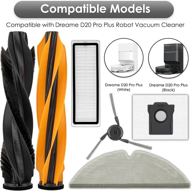 Alt view image 7 of 7 - (21 Pack) D20 Pro Plus Replacement Parts Compatible with Dreame D20 Pro Plus Robot Vacuum Cleaner, 2 Roller Brushes, 5 Mop Pads, 4 HEPA Filters, 4 Dust Bags, 6 Side Brushes, Accessories Kit