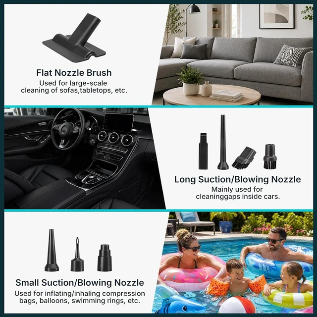 Alt view image 6 of 6 - Handheld Vacuum Cleaner Car Cordless, 26000Pa 4-in-1 Powerful Car Vacuum Cleaner, Portable Mini Vacuum Air Duster, 3 Speed Vacuum for Car, Home, Pet Hair, Green