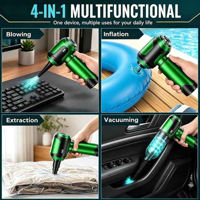 Alt view image 4 of 6 - Handheld Vacuum Cleaner Car Cordless, 26000Pa 4-in-1 Powerful Car Vacuum Cleaner, Portable Mini Vacuum Air Duster, 3 Speed Vacuum for Car, Home, Pet Hair, Green