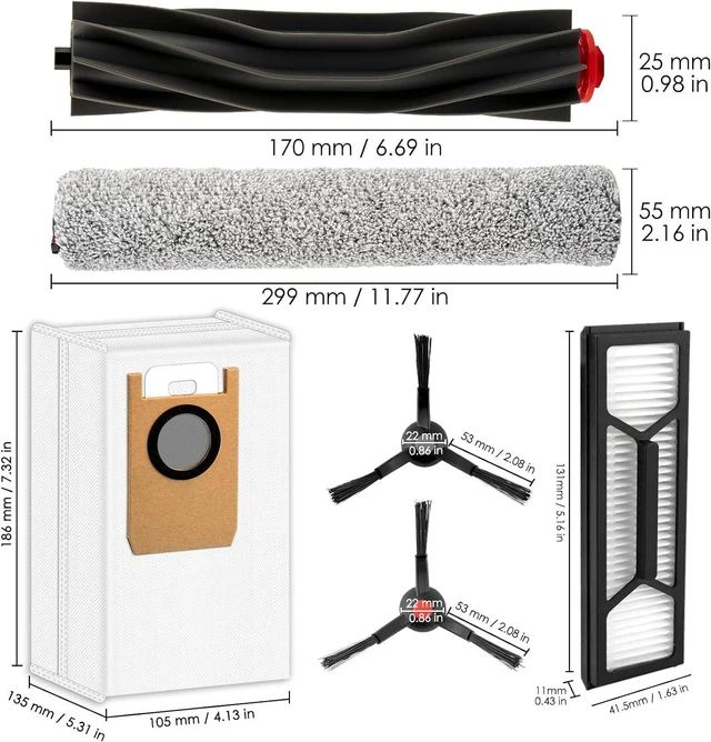 Alt view image 7 of 7 - (20 Pack) Omni S1 Pro Replacement Parts Compatible with Eufy Omni S1 Pro Robot Vacuum Cleaner, Accessories Kit, 2 Rubber Roller Brushes, 2 Roller Mops, 6 Side Brushes, 5 Dust Bags, 5 HEPA Filters