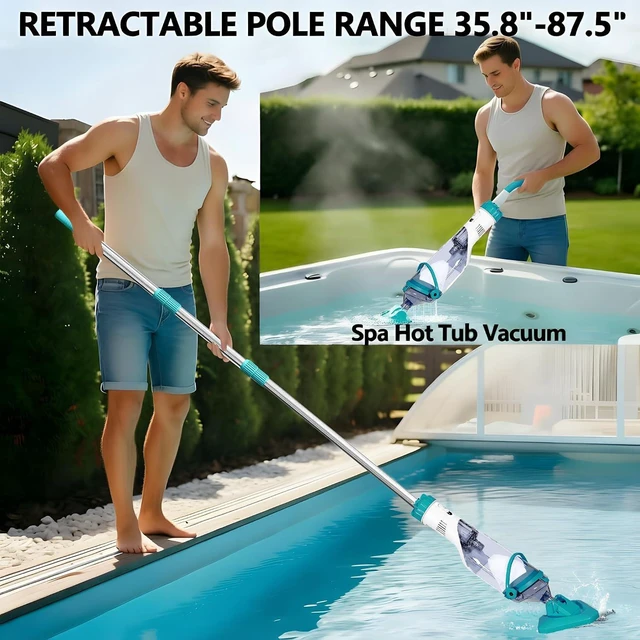 Alt view image 3 of 7 - Cordless Pool Vacuum for Above Ground Pool, 19 GPM Handheld Spa Hot Tub Vacuum Cleaner with 60" Extendable Pole, 60 Min Running Time, Ideal for Sand Underwater and Cleaning Debris