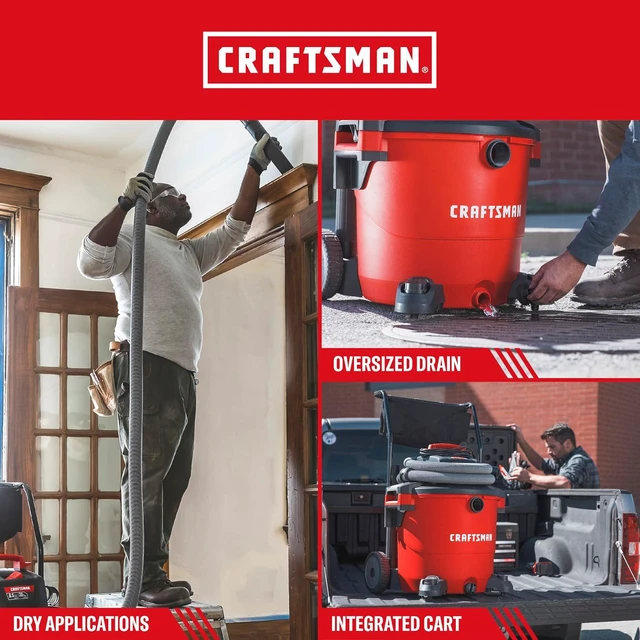 Alt view image 4 of 7 - CRAFTSMAN CMXEVBE17656 20 Gallon 6.5 Peak HP Wet Dry Shop Vacuum with Cart