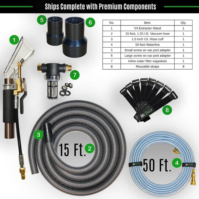 Alt view image 2 of 7 - Hi Detail Shop Vac Extractor Kit with Wand and Hose, Adapter Converts Vacuum to carpet & upholstery Extractor for auto detailing & home (50 Ft Waterline, 15 Ft Vac Hose)