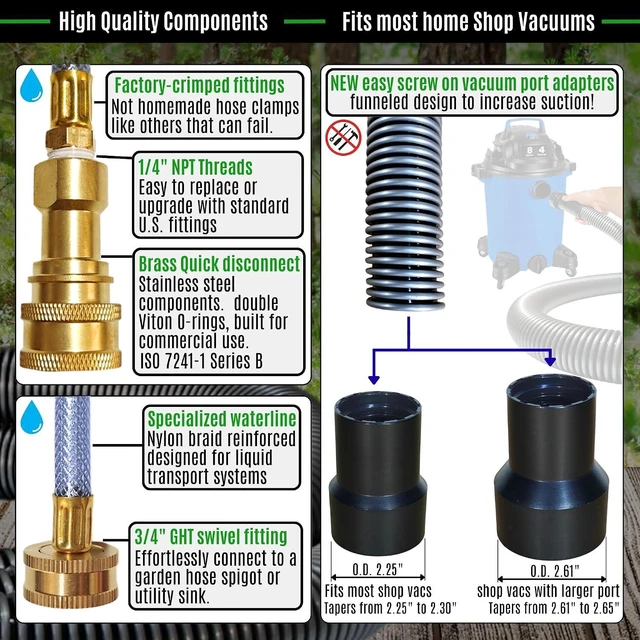 Alt view image 5 of 7 - Hi Detail Shop Vac Extractor Kit with Wand and Hose, Adapter Converts Vacuum to carpet & upholstery Extractor for auto detailing & home (50 Ft Waterline, 15 Ft Vac Hose)