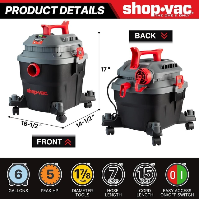 Alt view image 2 of 7 - Shop-Vac 5430097 6 Gallon 5 Peak HP Wet/Dry Vacuum with Blower Function