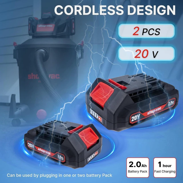 Alt view image 7 of 7 - Shop-Vac 5430031 10 Gallon 20V Cordless Wet/Dry Vacuum with 1.5-inch x 7-Foot Hose, Includes (2) Extension Wands, Cartridge Filter, Collection Bag, and Foam Sleeve