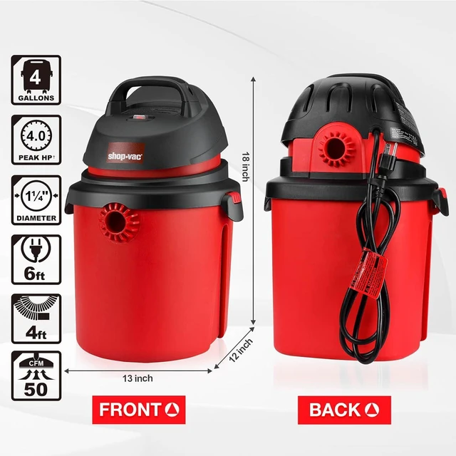 Alt view image 5 of 7 - Shop-Vac 4 Gallon 4.0 Peak HP Wet/Dry Vacuum, Wall Mounted, Blower
