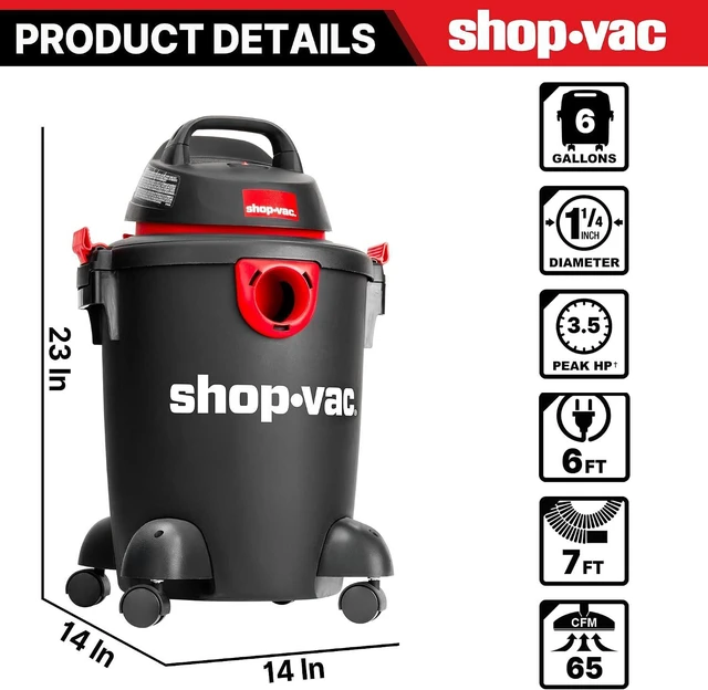 Alt view image 3 of 7 - Shop-Vac 5985005 6 Gallon 3.5 Peak HP Wet/Dry Vacuum with Blower Function