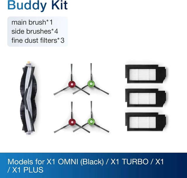 Alt view image 2 of 7 - ECOVACS Buddy Kit (Main Brush, Side Brush, Filter) - Original Accessories for X1 Omni(Black), X1 Turbo, X1 and X1 Plus, D-KT01-0017