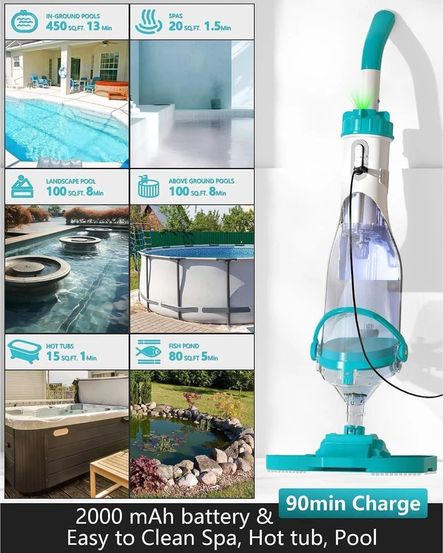 Alt view image 7 of 7 - FOTING Upgraded Cordless Handheld Pool Vacuum for Above Ground Pools