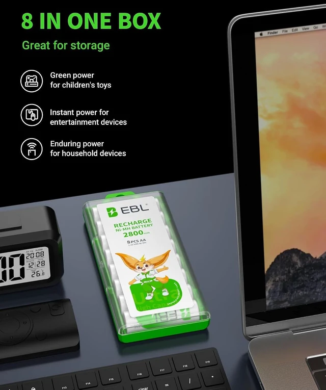 Alt view image 7 of 7 - EBL Pack of 8 AA Batteries 2800mAh High Capacity Precharged Ni-MH AA Rechargeable Batteries