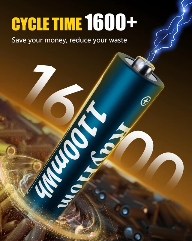 Alt view image 3 of 7 - 12-Pack 1100mWh Rechargeable Lithium AAA Batteries with 12 Slot Charger