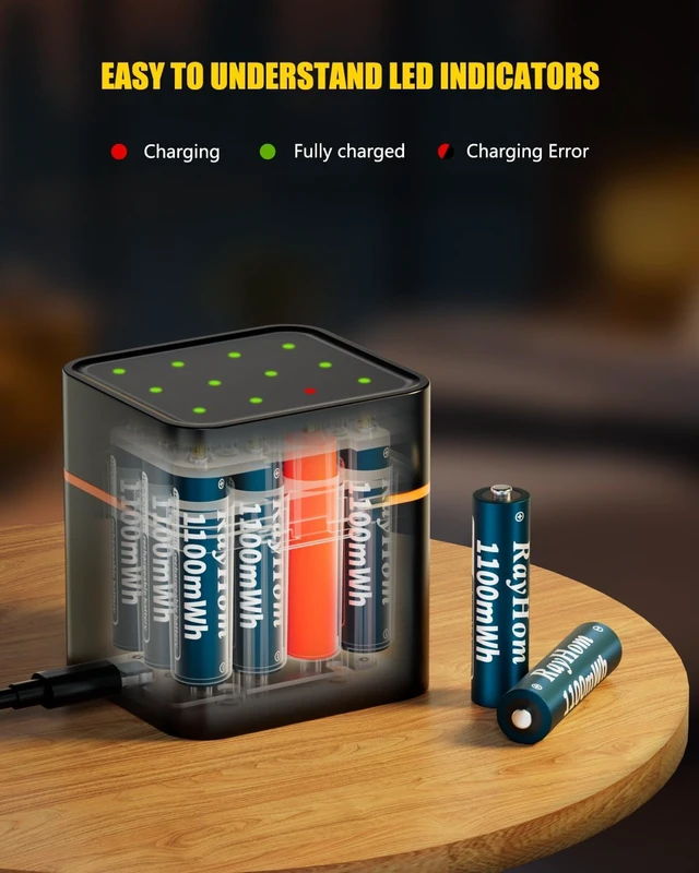 Alt view image 5 of 7 - 12-Pack 1100mWh Rechargeable Lithium AAA Batteries with 12 Slot Charger