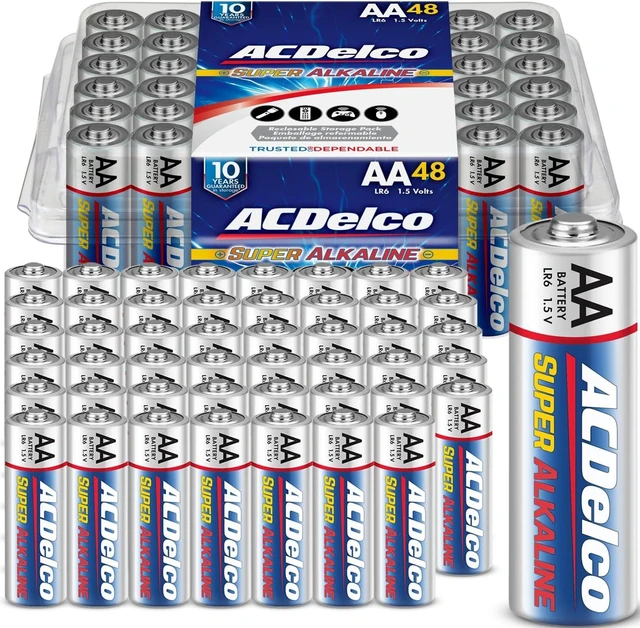Main image of ACDelco 48-Count Double AA Batteries, Maximum Power Super Alkaline Battery, 10-Year Shelf Life, Reclosable Packaging