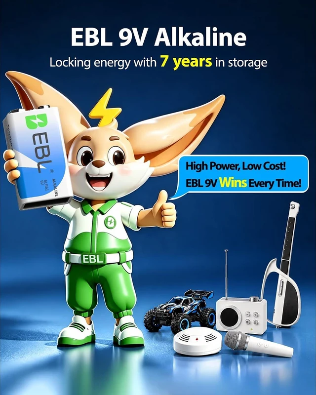 Alt view image 2 of 7 - EBL 9 Volt Batteries 12 Pack, 7-Year Shelf Life, Long-Lasting Alkaline