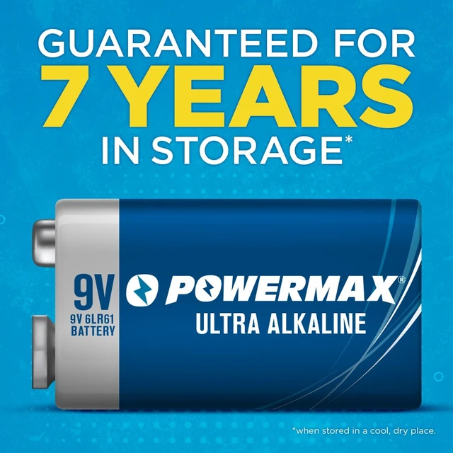 Alt view image 2 of 6 - Powermax 12-Count 9V Batteries, Ultra Long Lasting Alkaline Battery for Home and Office, 7-Year Shelf Life, Reclosable Packaging