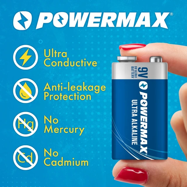 Alt view image 5 of 6 - Powermax 12-Count 9V Batteries, Ultra Long Lasting Alkaline Battery for Home and Office, 7-Year Shelf Life, Reclosable Packaging