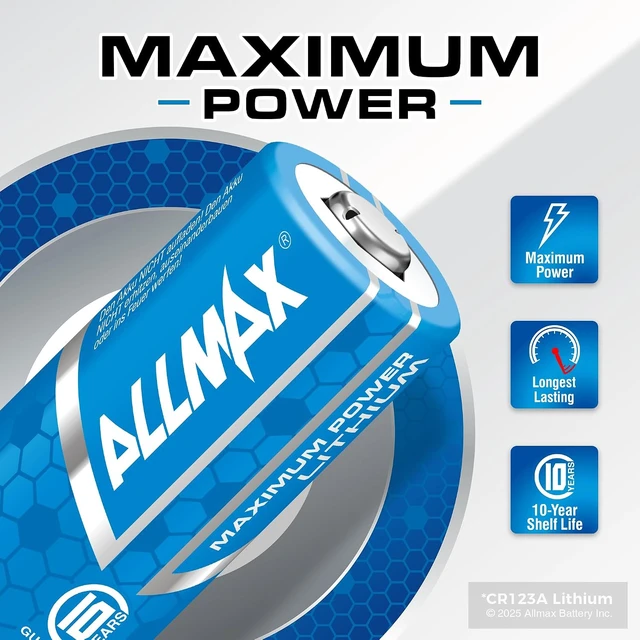 Alt view image 2 of 6 - Allmax CR123A Maximum Power Lithium Batteries (16 Count) 3V