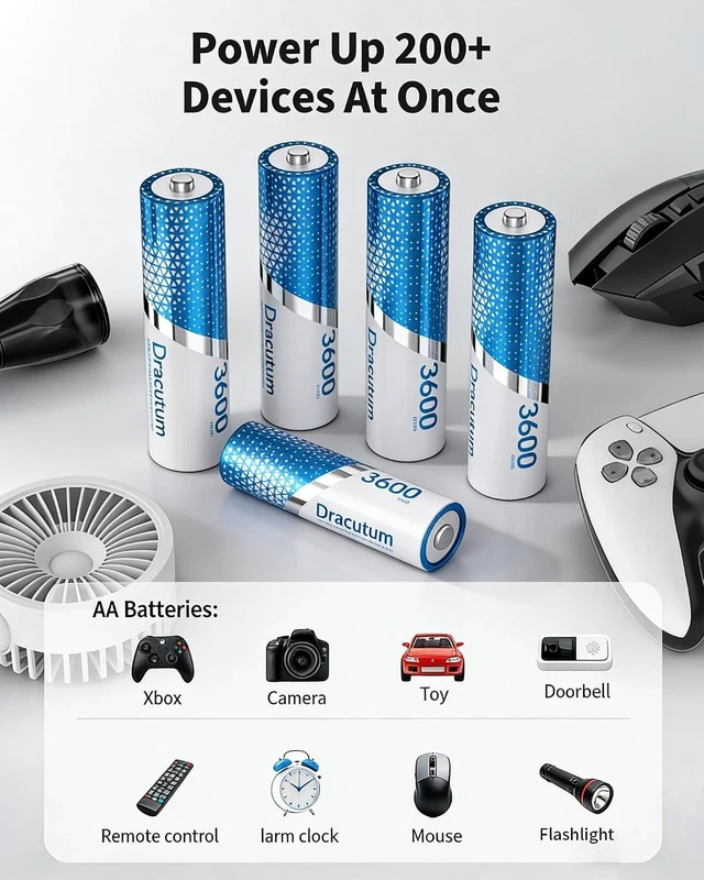 Alt view image 7 of 7 - 8 Pack 1.5V Rechargeable AA Batteries Lithium 3600mWh