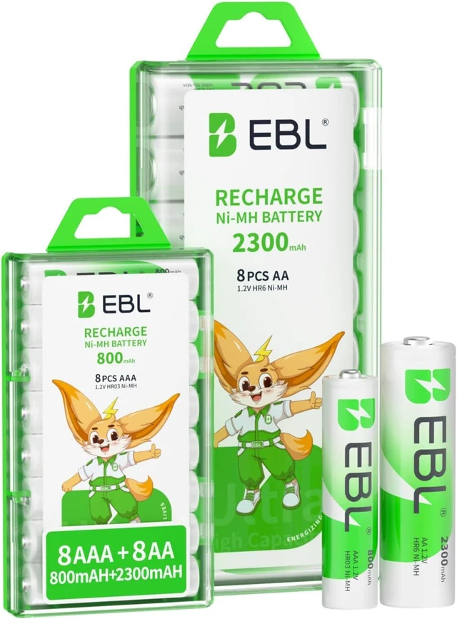 Main image of EBL 16 Sets AA AAA Batteries Combo with 8PCS AA 2300mAh & 8-Pack AAA 800mAh Rechargeable Batteries