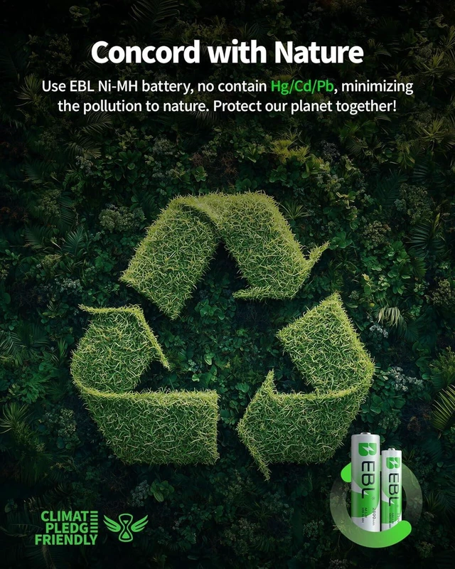 Alt view image 4 of 7 - EBL 16 Sets AA AAA Batteries Combo with 8PCS AA 2300mAh & 8-Pack AAA 800mAh Rechargeable Batteries