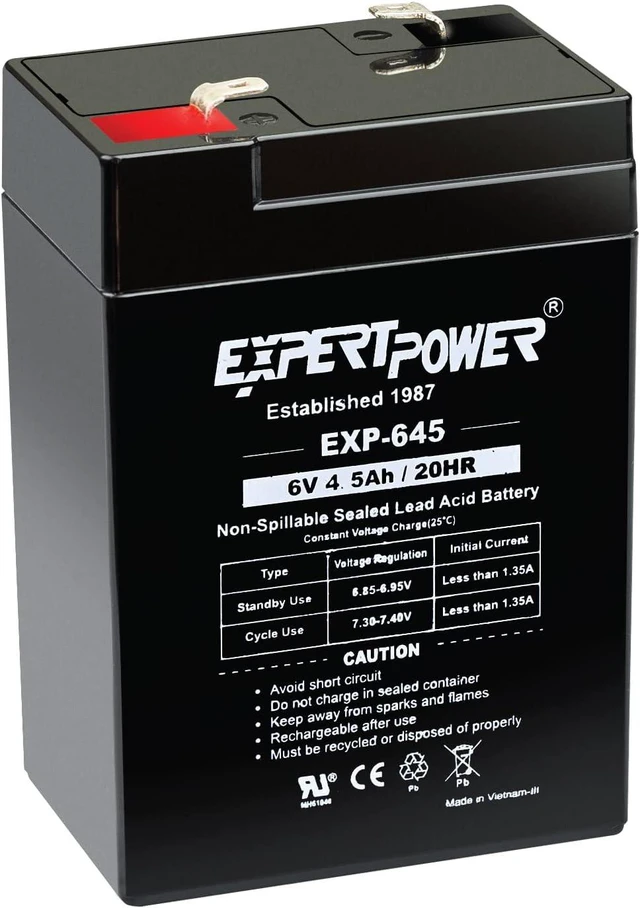 Main image of ExpertPower EXP645-6V 4.5Ah / 20HR SLA Rechargeable 6V Battery for Ride on Toys, Emergency Light, Exit Sign Battery Replacement, Sealed Lead Acid 6 Volt Batteries with F1 Terminals