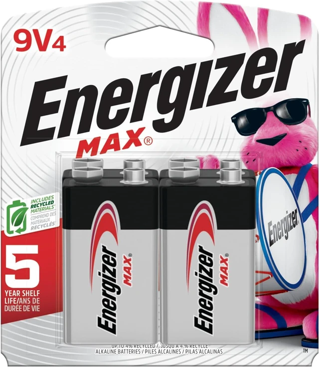 Main image of Energizer MAX 9V Batteries, 9 Volt Alkaline Batteries, 4 Count, (Pack of 2)