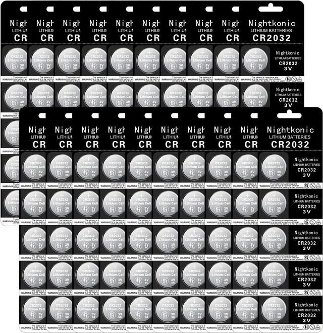 Main image of Nightkonic 100 pcs Pack - CR2032 3V Lithium Coin Cell 2032 Batteries