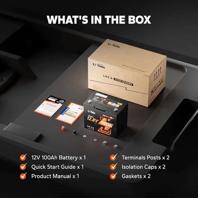 Alt view image 7 of 7 - Litime 12V 100Ah LiFePO4 Battery, Group 24 Lithium Batteries for RV, Camper