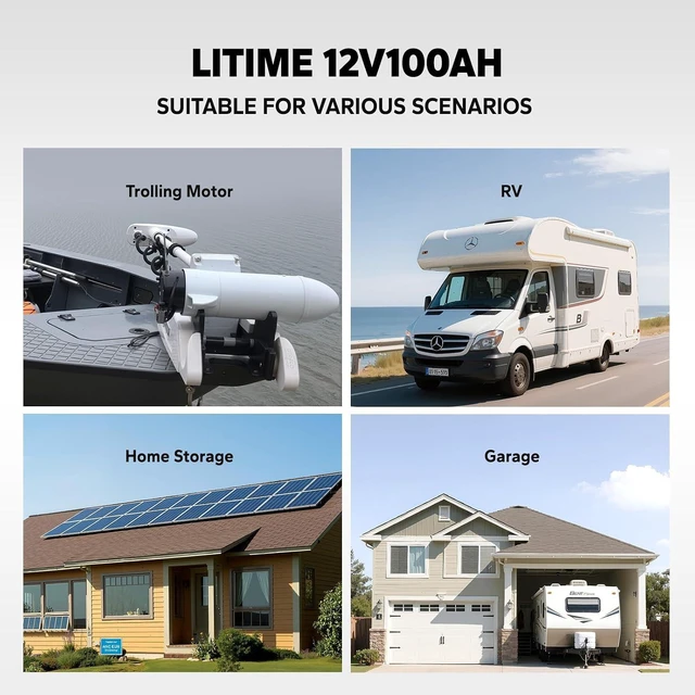 Alt view image 6 of 7 - Litime 12V 100Ah LiFePO4 Battery, Group 24 Lithium Batteries for RV, Camper