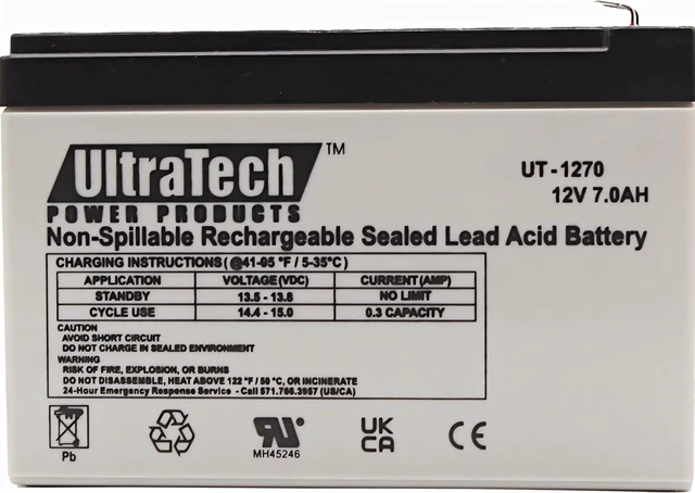 Alt view image 3 of 3 - UltraTech UT1270 / UT-1272-F1 12V 7 Ah Sealed Lead Acid Alarm Battery UT-1270 UT-1272-F1