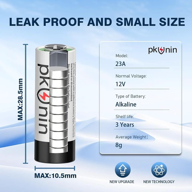 Alt view image 3 of 7 - PKUNIN A23 23A 12 Volt Battery Alkaline 23A 12V Battery for Remote 20 Pack