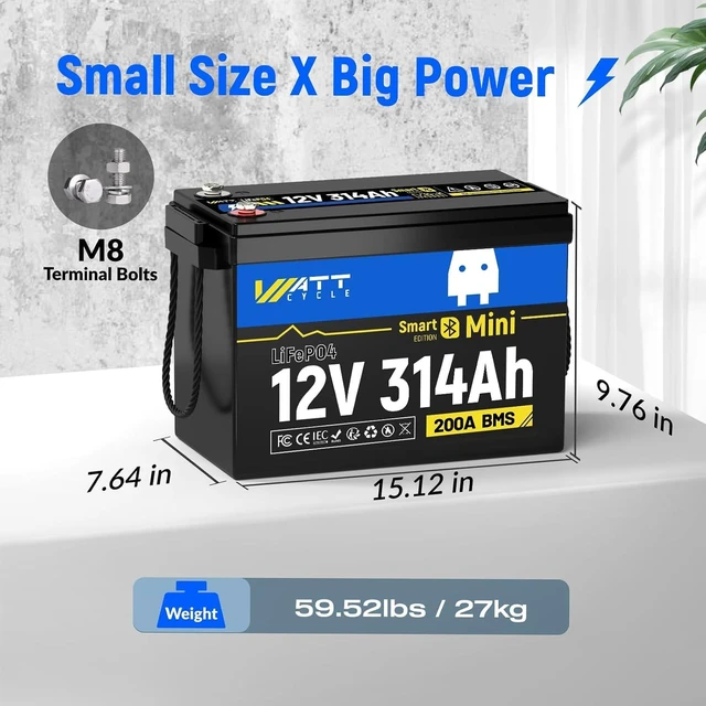 Alt view image 2 of 7 - WattCycle 12.8V 314Ah Mini LiFePO4 Battery 200A BMS Bluetooth 4.01kWh