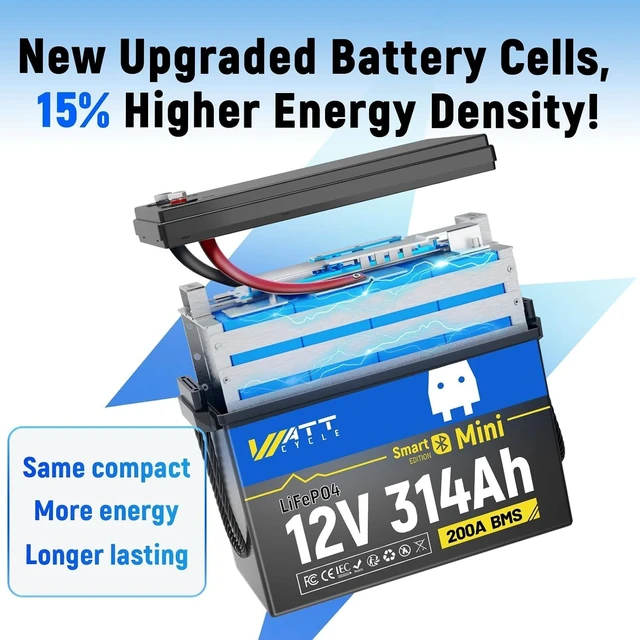 Alt view image 5 of 7 - WattCycle 12.8V 314Ah Mini LiFePO4 Battery 200A BMS Bluetooth 4.01kWh