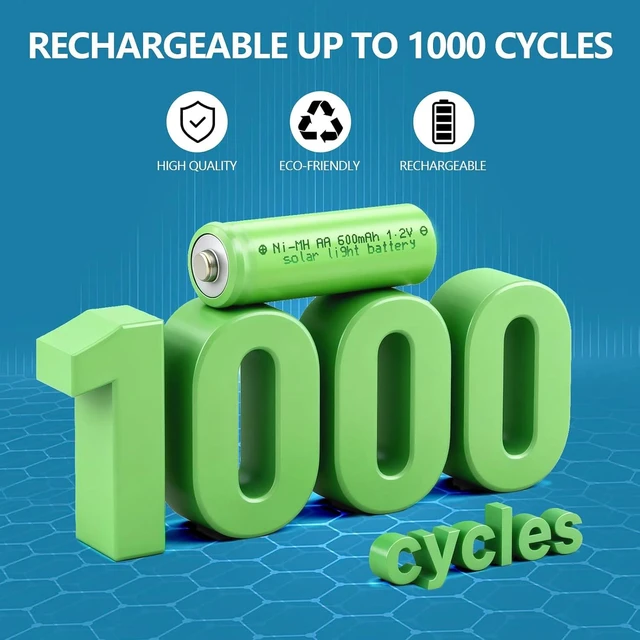 Alt view image 7 of 7 - Ni-MH AA 600mAh 1.2V Rechargeable Batteries for Solar Halloween Lights