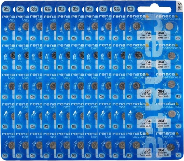 Main image of Renata 364 SR621SW Batteries - 1.55V Silver Oxide 364 Watch Battery (100 Count)