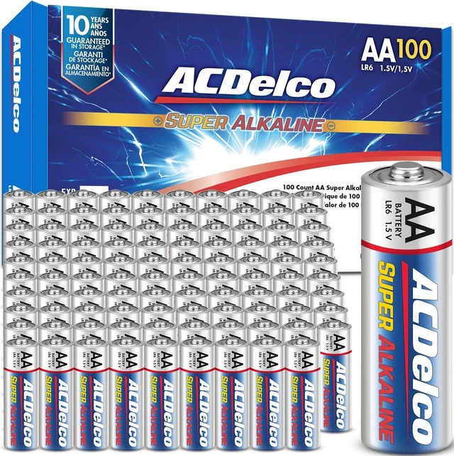 Main image of ACDelco 100-Count Double AA Batteries, Maximum Power Super Alkaline Battery for Home and Office, 10-Year Shelf Life, Recloseable Packaging